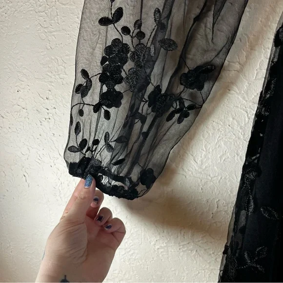 Lulu's Darling Charisma Black Mesh Embroidered Midi Dress - Picture 6 of 15